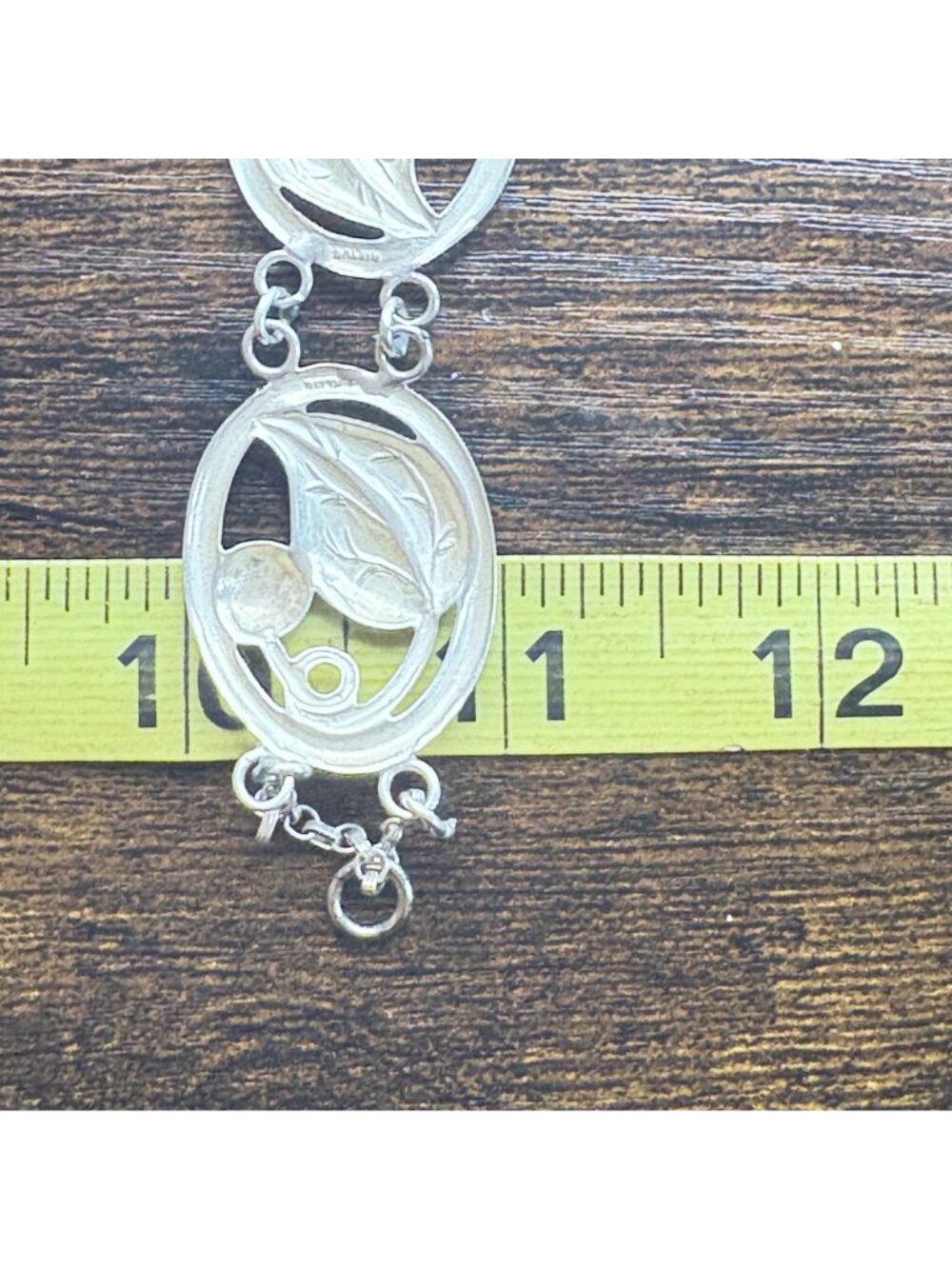 Leaf Circle Link Chain Bracelet Sterling Silver 925 Size 8.25" Length - Picture 9 of 10